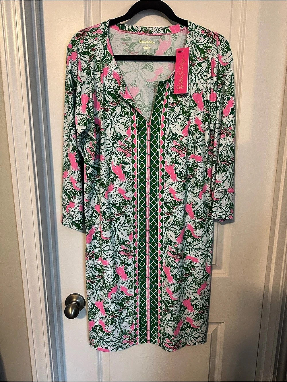 Lilly Pulitzer UPF 50+ Nadine Dress Floral Green & Pink XL
